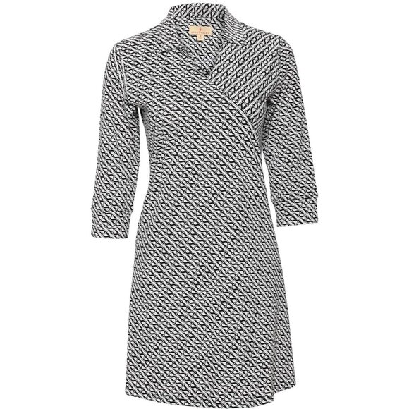 Women's 3/4 Sleeve Logo Print Faux Wrap Dress with Collar, Small - Picture 1 of 4